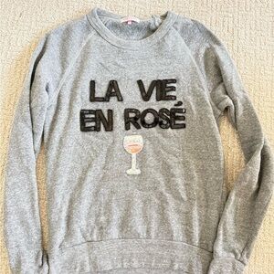 Bow & Drape Gray Sweatshio with Embellished Rosé Wineglass